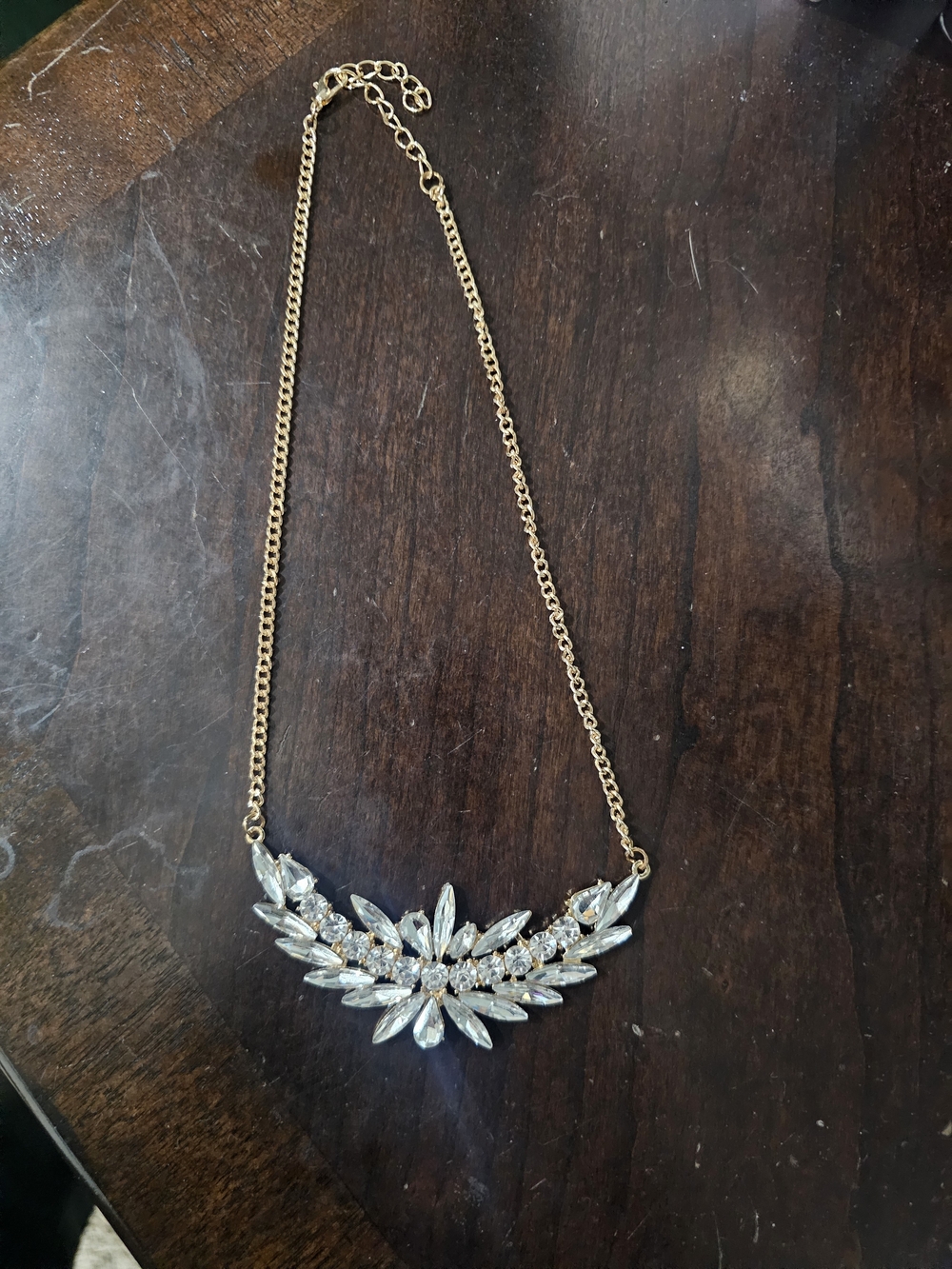Gold-Tone Crystal Bib Necklace - Clear Crystals